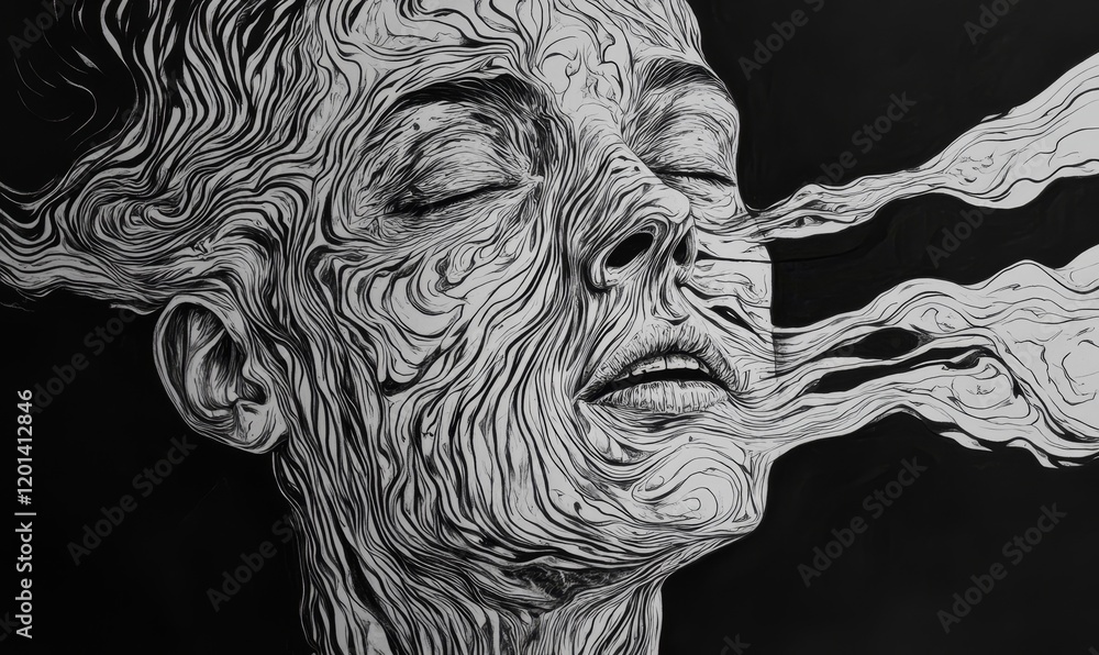 Wall mural Abstract Woman Face Disintegrating Into Smoke