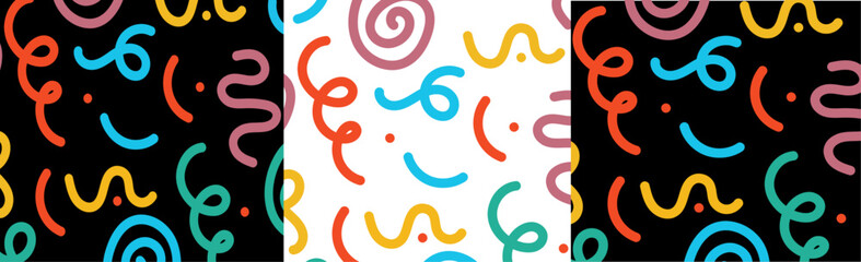 Set of fun colorful kids line doodle seamless pattern,for children celebration design
