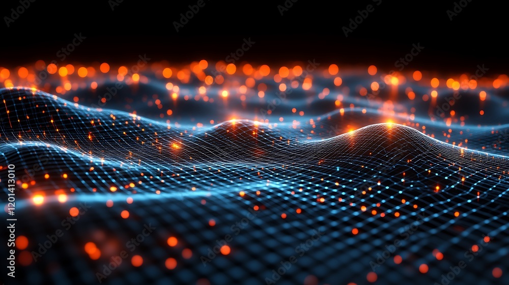 Aufkleber abstract digital waveform glowing network data
