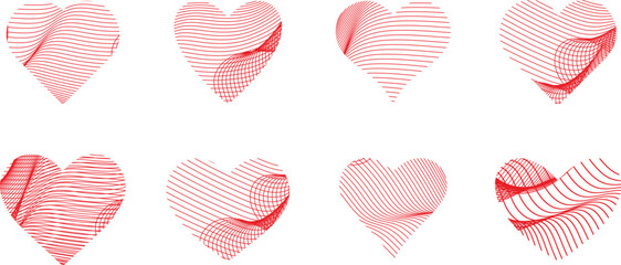 heart icons set vector. valentine's day theme, love symbols, varied heart shapes, minimalist design, romantic illustration, gentle brushstrokes, textured paper background