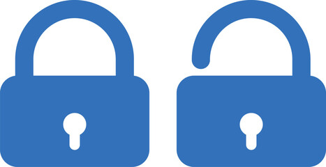 blue padlock icons, circular design, white background, symmetrical layout, security symbols, minimalist graphics, digital locks, twin icons, cybersecurity concept, flat illustration
