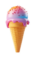 Colorful ice cream scoops in wafer cone on high fidelity fun and playful concept isolated on transparent background png