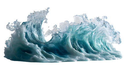 Powerful Ocean Wave with White Foam and Blue Water Transparent Background, PNG