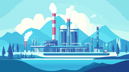 Obraz premium Geothermal Renewable Energy Power Plant Flat Vector Illustration