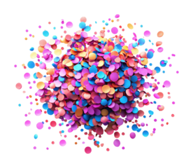 Vibrant celebration of colorful confetti circles festive event studio setting high fidelity design aesthetic composition isolated on transparent background png