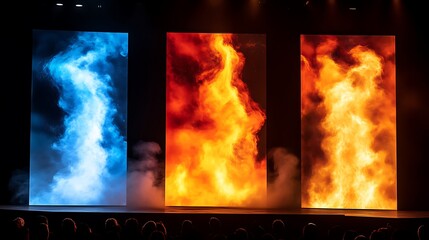 Fototapeta premium Stage Displays Show Blue Smoke And Orange Flames