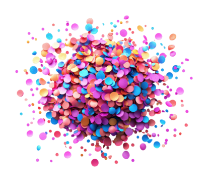 Vibrant celebration of colorful confetti circles festive event studio setting high fidelity design aesthetic composition isolated on transparent background png