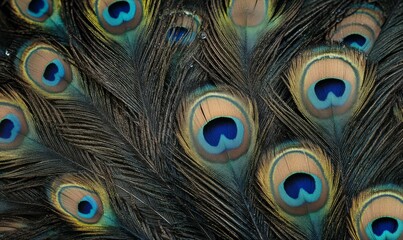 Obraz premium A closeup of blue peacock feathers with water droplets