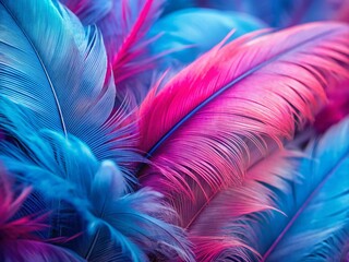 Fototapeta premium Pink and Blue Feather Texture: Close-up Detailed Avian Pattern Stock Photo