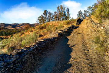 Vallado de piedras en el camino