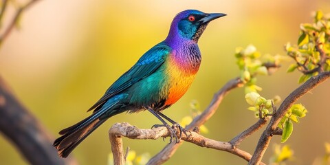Stunning bird, the splendid Starling, showcases its vibrant colors in a natural habitat. The splendid Starling is truly a magnificent bird, captivating with its beauty and grace.