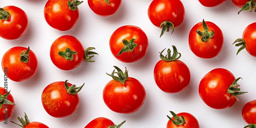 Poster Fresh red tomatoes displayed on a white background, creating a vibrant and appealing visual of red tomatoes that highlights their rich color and texture. Perfect for various creative projects