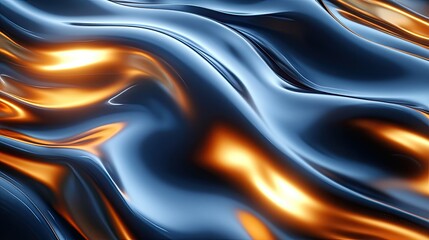 Fototapeta premium Abstract fluid texture with shimmering blue and orange waves, creating a dynamic visual effect