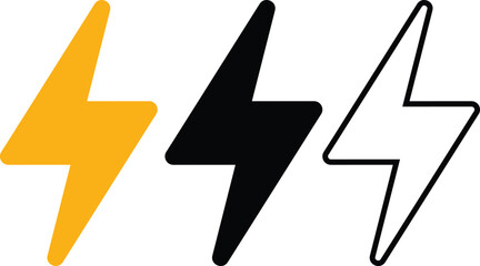 Flash icons collection. Electric symbols. Electric lightning symbols. Flash light sign. Electric vector icons, Bolt lightning flash icons