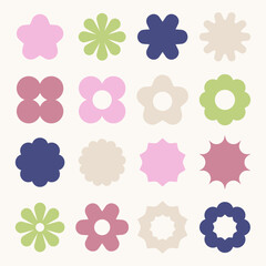 Colorful geometric shapes in various forms like circles, squares, and triangles. Shapes in bright colors create a playful, vibrant pattern. Geometric shapes repeat. Pastel elements, vector set.