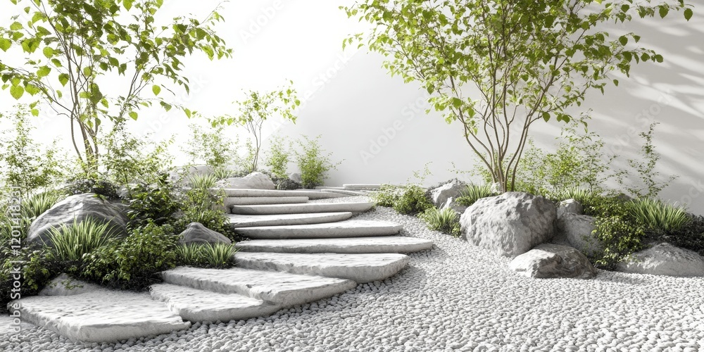 Leinwandbilder landscape architecture concept featuring a textured background of stone pebbles, blending nature ele