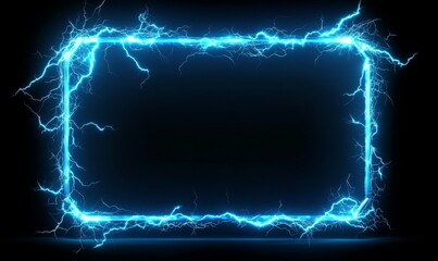 A rectangular electric blue frame with crackling lightning on a black background, creating a dynamic and electrifying visual effect