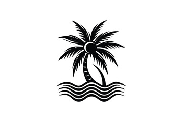 Coconut Palm Tree Sun and Wave Logo