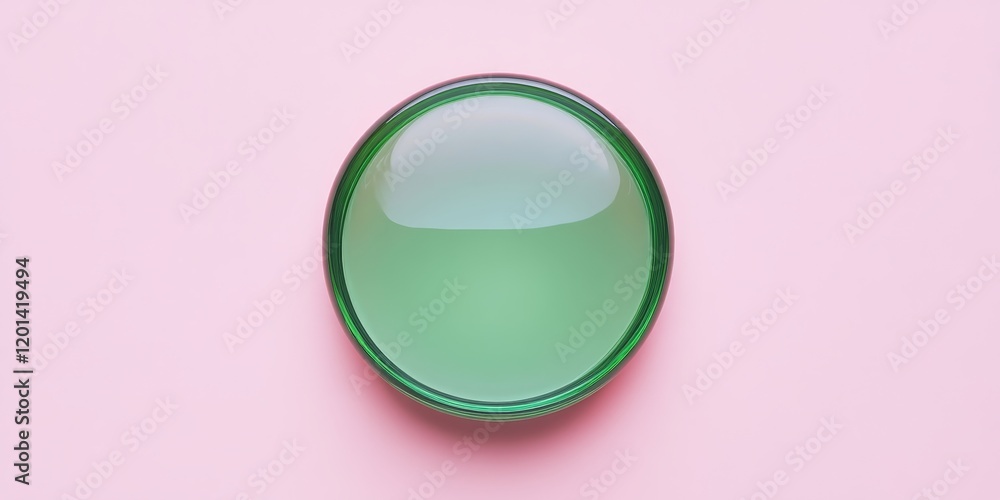 Poster isolated green circle glass lid on a pink background, creating a variety of abstract patterns that e