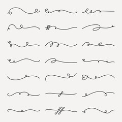 Vector set. Elegant decorative dividers with swirls and curls. Swirls and curls in various styles. Perfect for elegant design, these dividers add a decorative touch. Hand drawn ornament vector set.