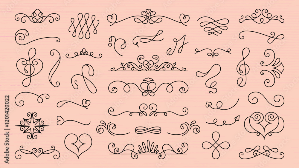 Wall mural elegant line art with swirls and flourishes. decorative flourishes and swirls create intricate line 