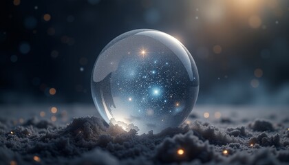 Glowing crystal sphere on snowy surface