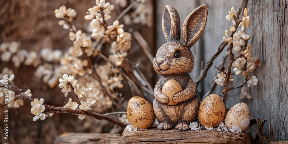 Poster wishing you a joyful easter featuring a decorative element with a bunny and egg design, complemented