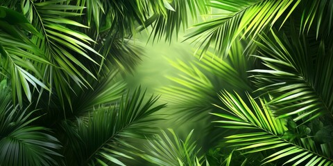 Palm leaves create a stunning background image, perfect for inserting advertising text. The palm leaves provide a vibrant and tropical feel, ideal for various promotional purposes.
