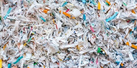 Shredded paper documents ready for recycling, showcasing the importance of recycling shredded paper documents for sustainability and eco friendliness in waste management practices.