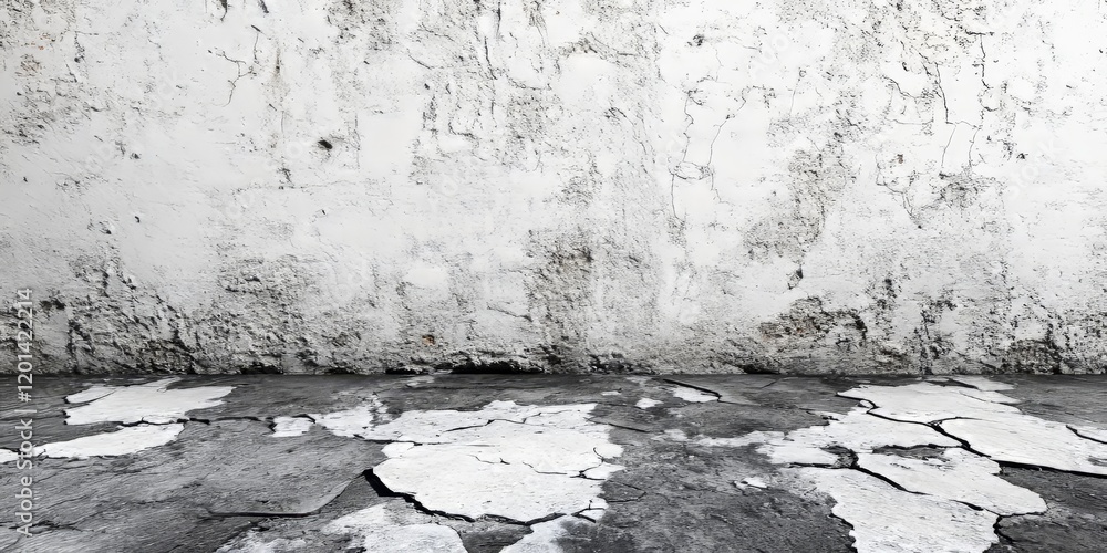 Fototapete Textured background featuring a white, black, and grey wall and floor with visible cracks, creating an intriguing and dynamic visual for artistic and design purposes.