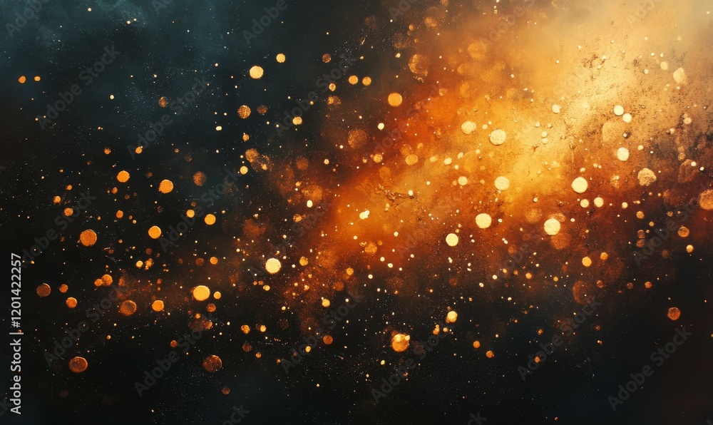 Poster a vibrant abstract representation of gleaming particles against a dark backdrop, creating an enigmat