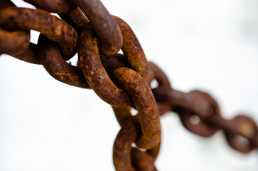 old rusty chain in winter macro