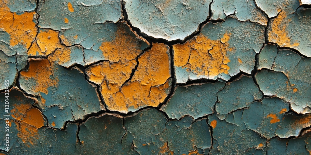 Poster cracked paint creates a unique and captivating colored texture background, showcasing rich layers an