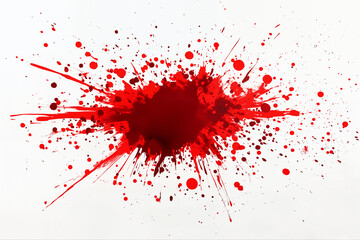 Abstract splatters of red ink, paint on paper, on the floor, on white background