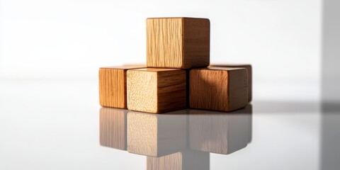 Obraz premium Reflection captured through wooden blocks, showcasing the concept of reflection in a creative manner on a white isolated background. Explore the idea of reflection with wooden blocks.