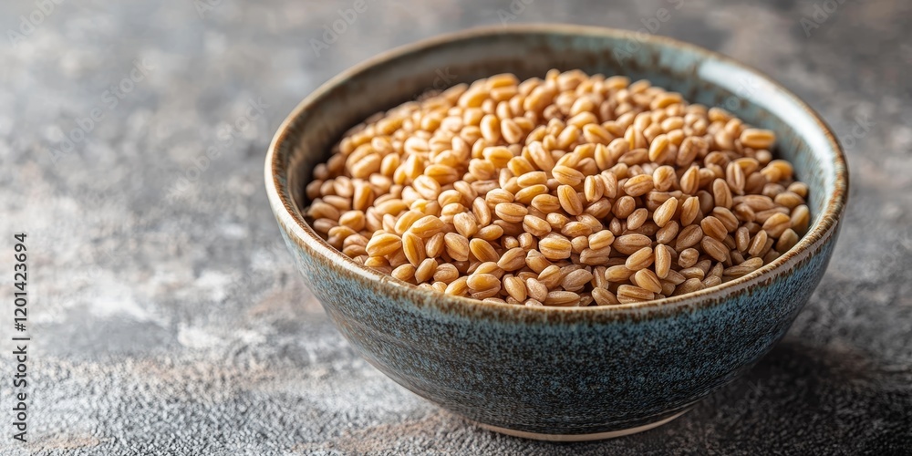 Poster closeup of farro in a bowl on a textured surface, showcasing the unique characteristics of farro. th