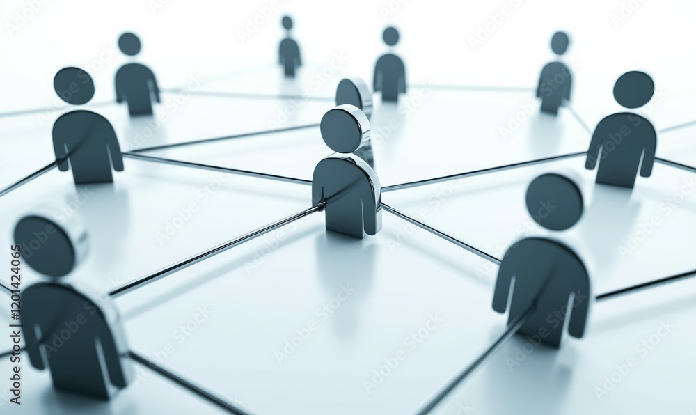 Poster abstract business contacts represented by interconnected figures, symbolizing networking and collabo