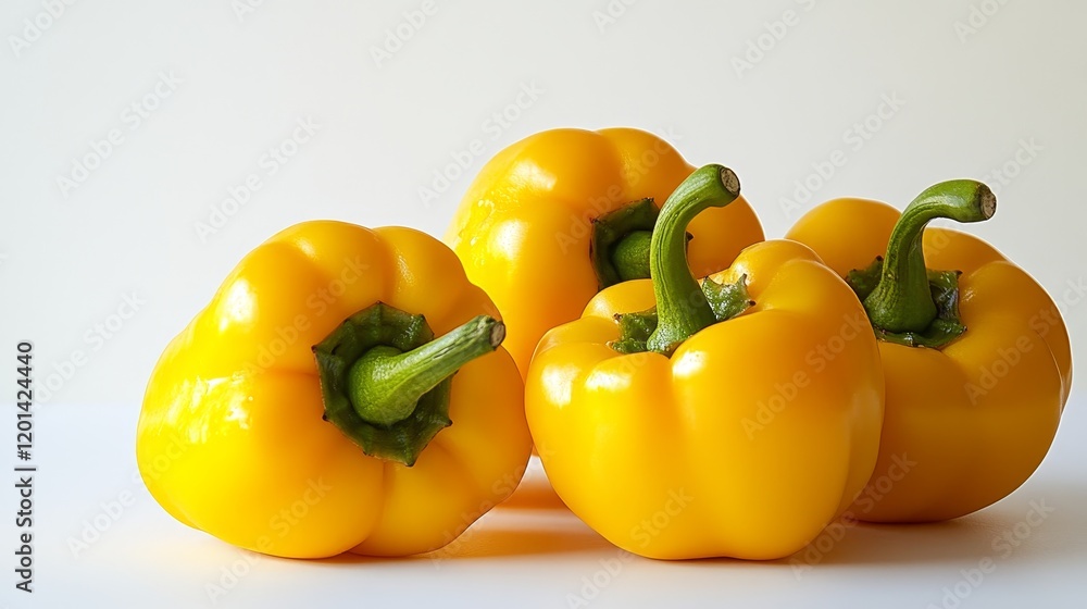 Poster fresh yellow pepper displayed on a white background, perfect for showcasing vibrant color and freshn