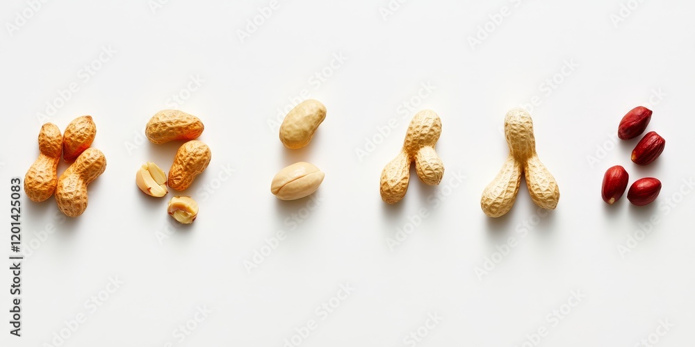 Poster evolution of peanuts showcased from their shelled nut form to the peeled variety. this visual repres