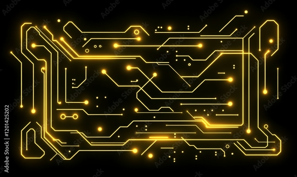 Poster abstract neon circuit board with glowing lines and dots