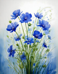 Minimalist Blue Wildflowers - Spring Oil Painting