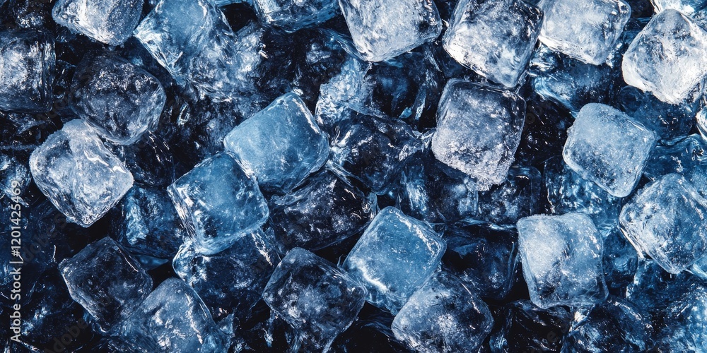 Poster Full frame image showcasing ice cubes in detail, emphasizing the clarity and texture of the ice cubes. This striking picture of ice cubes captures their unique characteristics beautifully.