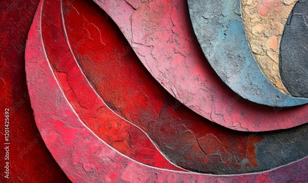 Poster Abstract Red Background with Curved Shapes and Textures