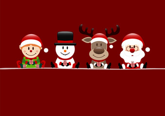 Karte Elf Schneemann Rentier Und Weihnachtsmann Dunkelrot