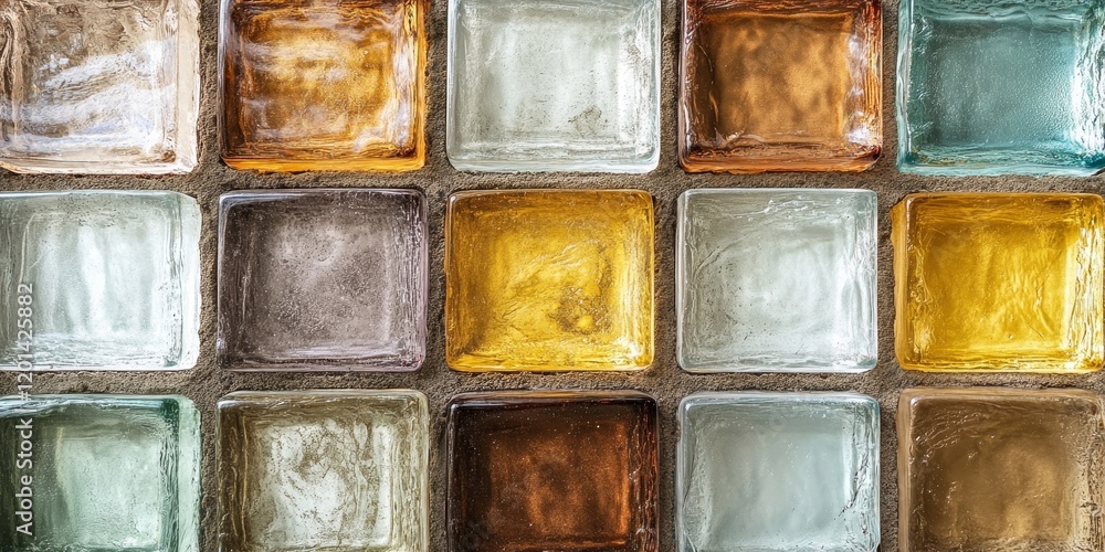 Leinwandbilder a collection of glass blocks is embedded in an aged wall, showcasing the unique texture and characte