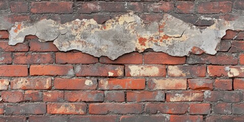 Obraz premium A weathered brick wall displaying a prominent crack, showcasing unique texture for use as an intriguing background. Perfect for highlighting the character of old brick wall surfaces.