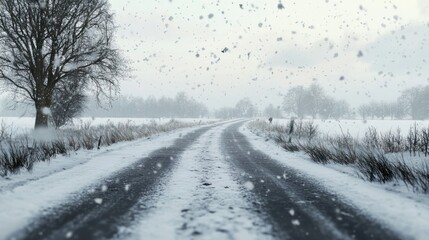 Fototapeta premium Winter Wonderland Road: A Snowy Countryside Drive