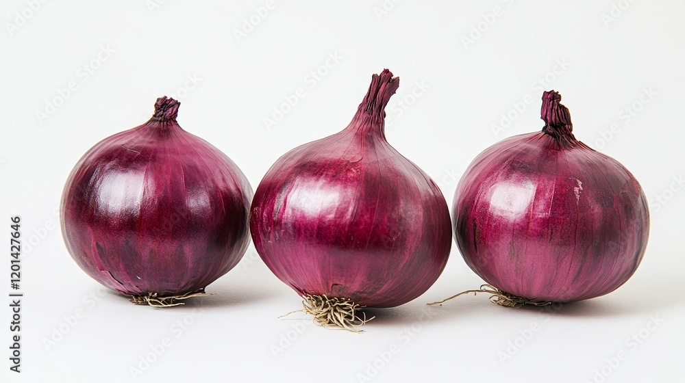 Poster whole red onion on a clean white background, showcasing the vibrant color and texture of fresh red o