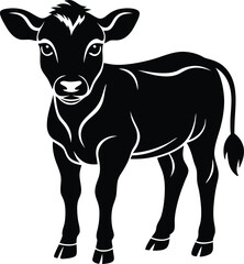 Fototapeta premium Beautiful animal baby cow vector silhouette black color artwork illustration