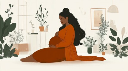 Fototapeta premium Pregnant woman, future mom, concept illustration in cute cartoon style. Healthcare, pregnancy. Flat vector illustration